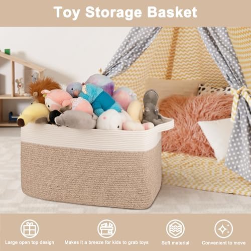 OIAHOMY Extra Large Blanket Basket, 95L Cotton Rope Woven Laundry Basket - Image 5