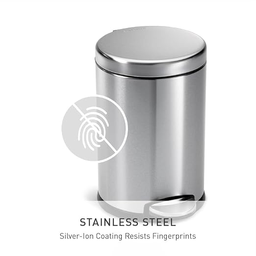 simplehuman Round Step Can, 4.5L / 1.2 Gallon Compact Bathroom Trash Can - Image 4