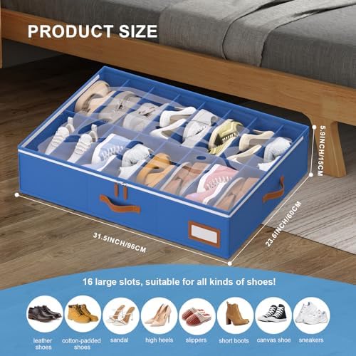homyfort Shoe Organizer Under Bed, Fits 32 Pairs, Under bed Shoe Storage Boxes - Image 2