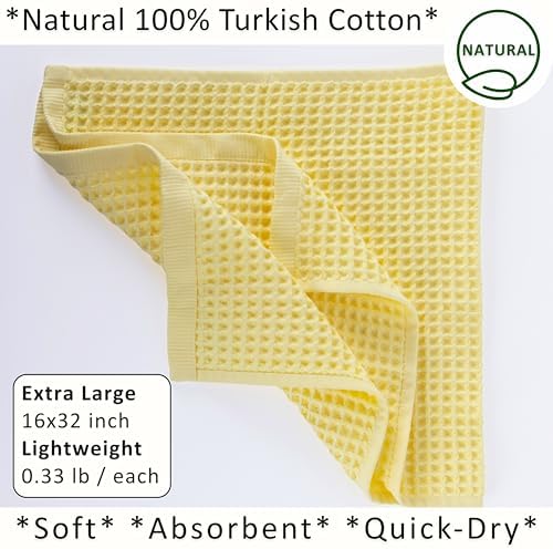 PÜSKÜL Natural 100% Turkish Cotton Waffle Hand and Kitchen Towels Set of 3 - Image 2