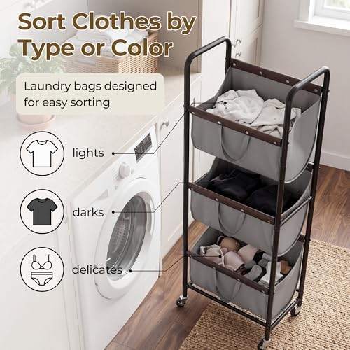 GRANNY SAYS 3 Tiered Laundry Sorter, Narrow Hamper Cart - Image 3