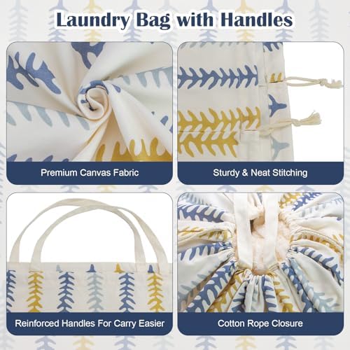 Thick Canvas Laundry Bag with Handles & Drawstring 30"Wx35"H, L+ Fishbone - Image 5