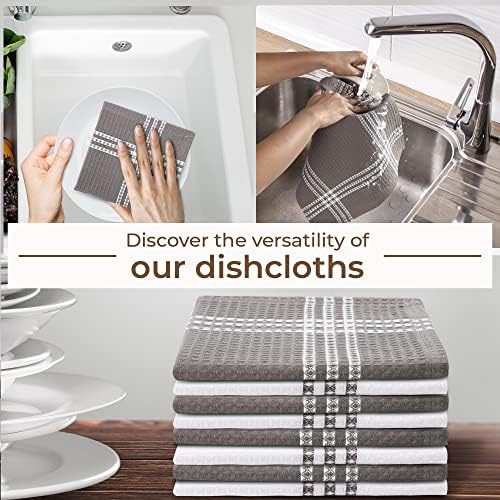 Urban Villa Kitchen Towels Cotton Dish Towels 12”x12” Grey White - Image 5