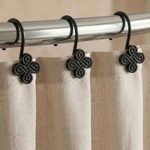 Matte Black Shower Curtain Hooks: Rust Proof Metal Curtain Rings by PopKozzi