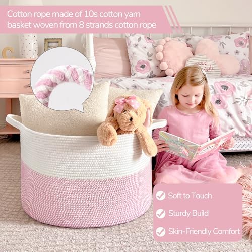 INDRESSME XXXLarge Woven Rope Blanket Basket Living Room Pink - Image 2
