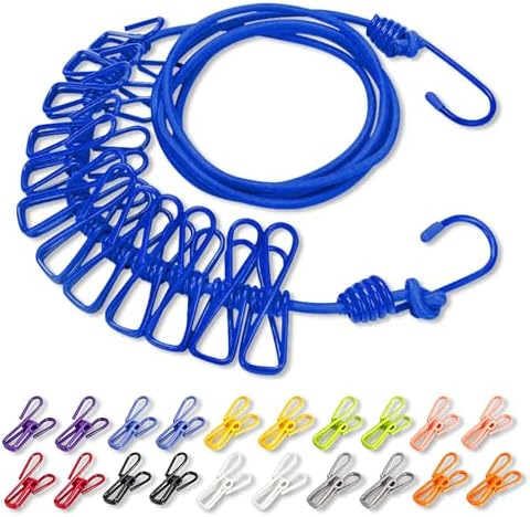 Portable Clothesline with 12 Clothespins, Plus 20 Colorful Clips, Adjustable by Unknown