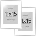 Homeforia 11x15 Picture Frame Silver, High End Metal 11x15 Frames with Mat 8.5x11, 11 x 15 Silver Poster Frames Matted to 8.5 x 11 inch Photo, 11by15 Hanging Frames, Tempered Glass, Wall Kit, Set of 2