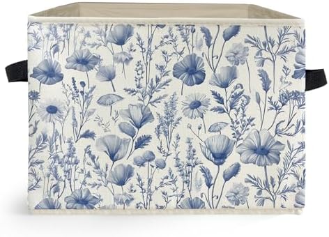Blue and White Floral Storage Box Bins, Chinoiserie Flower Botanical by Unknown