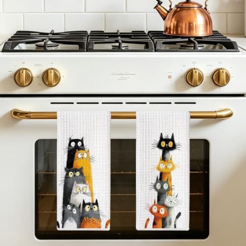 2 Pcs Cute Cat Kitchen Towels, Funny Cats Gifts Absorbent Hand Towels-04 - Image 5