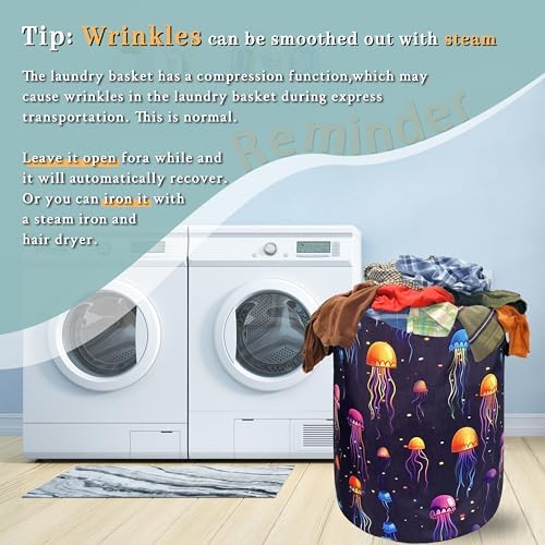 Jellyfish Laundry Basket Oxford Cloth Foldable Hamper 18.9x16.5 Inch - Image 6