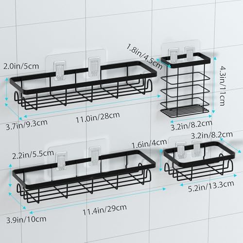 Shower Caddy Organizer with Hooks, Self Adhesive Bathroom Shelves, No Drilling - Image 3