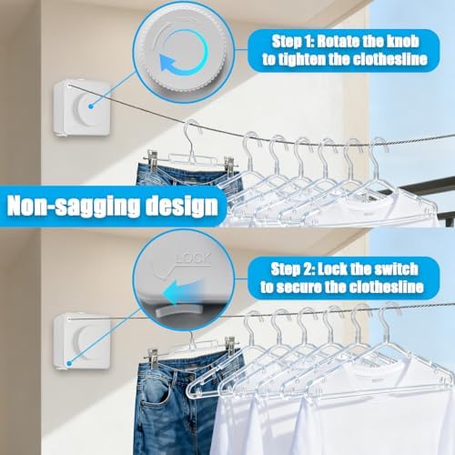 Retractable Clothesline Indoor Outdoor Non-Sag 16.2Ft Stainless Line - Image 4