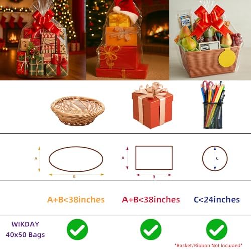 WIKDAY Shrink Wrap Bags for Gift Baskets 10 PCS 40x50 Inches Extra Large - Image 2