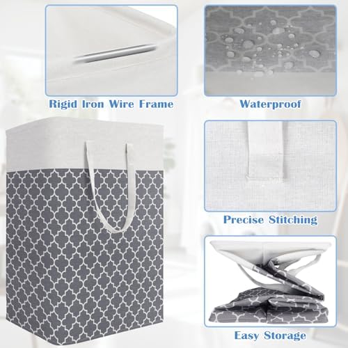 BlissTotes 3-Pack Laundry Basket, Laundry Hamper, Light Grey - Image 4