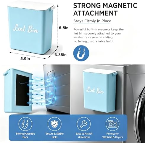 Magnetic Lint Bin with Lid for Laundry Room, Compact Plastic Dryer Lint Holder - Image 2