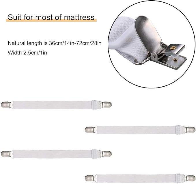 4Pcs Adjustable Bed Sheet Straps Clips, Elastic Mattress Sheet Fasteners Holder - Image 4