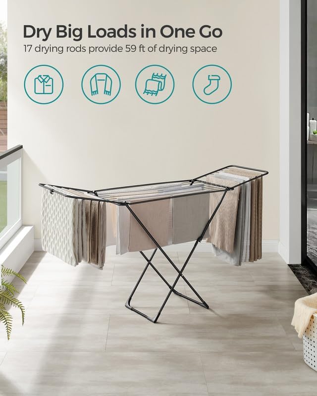 SONGMICS Clothes Drying Rack, Heavy Duty, 2 Gullwings | Laundry Drying Rack - Image 3