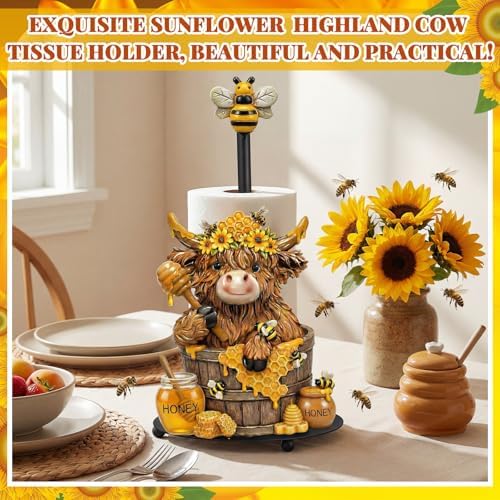 Chunful Bee Highland Cow Paper Towel Holder Sunflower Honey Kitchen Bathroom - Image 2
