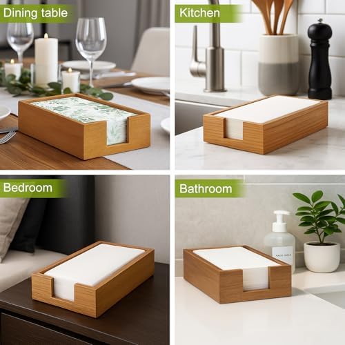 Acacia Wood Paper Hand Guest Towel Holder Tray - Image 3