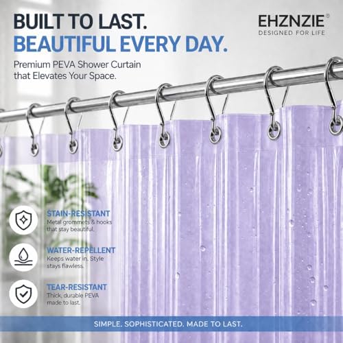 EHZNZIE Purple Shower Curtain Liner 72x72, PEVA Waterproof Bath Curtain - Image 2
