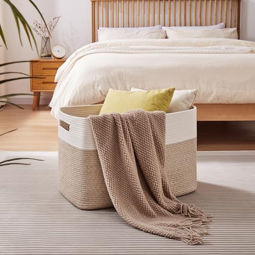 OIAHOMY 108L Extra Large Blanket Basket Dog Toy Basket Brown/White - Image 2