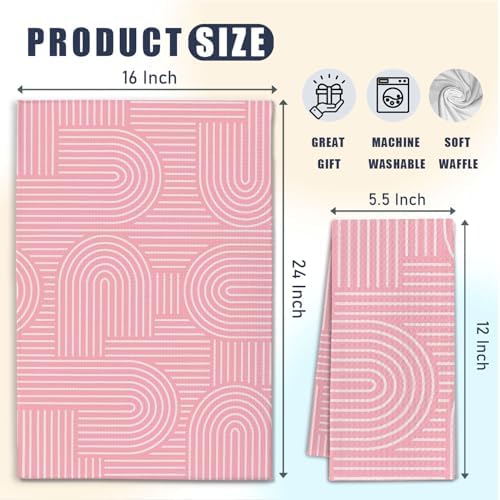 Abstract Boho Pink Kitchen Towels, Minimalist Contemporary Dish Tea Towels - Image 6