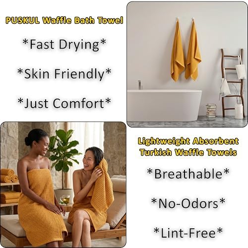 PÜSKÜL Natural 100% Turkish Cotton Waffle Bath Towels Set of 2, Extra-Large - Image 6