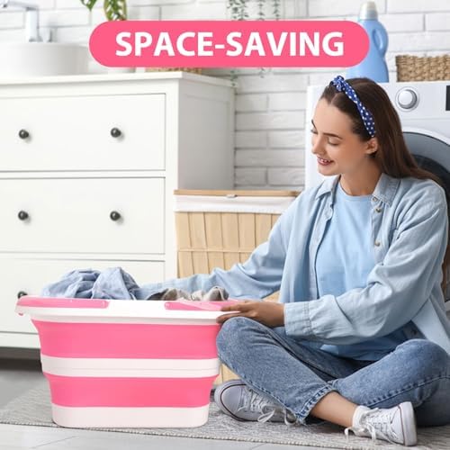 Collapsible Mop Bucket 4.2 Gallon-Pink White - Image 3