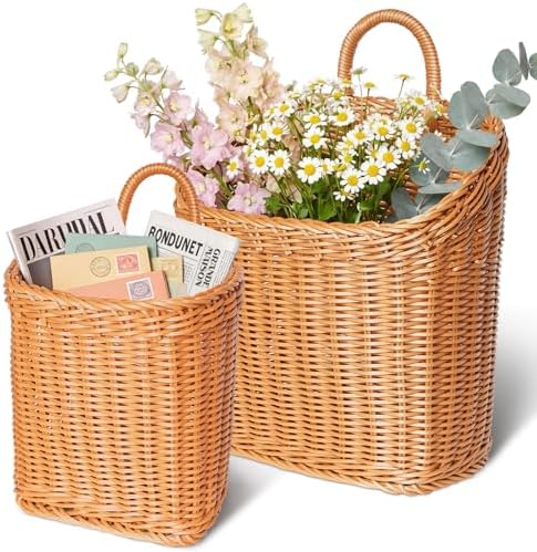 MIPON 2 Pack Handmade Woven Hanging Waterproof Plastic Rattan Wicker Basket by MIPON