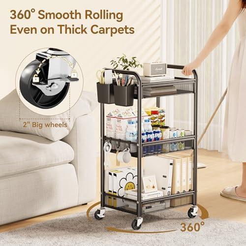 YASONIC 3 Tier Metal Rolling Cart - Image 5