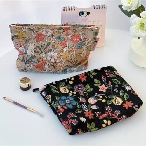 Embroidery Makeup Bags for Women, Floral Cosmetic Pouch Latge Purse - Image 5