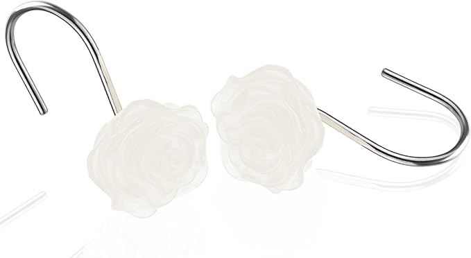 Rose Shower Curtain Hooks, Glow in The Dark, Pretty Floral Themed Elegant - Image 2