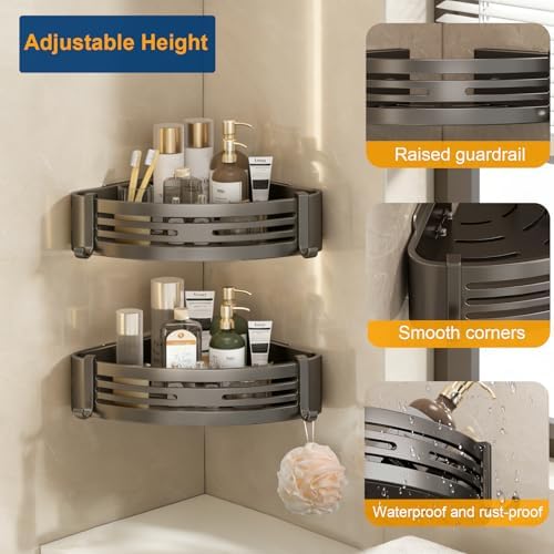 Corner Shower Caddy, Adhesive Shower Corner Organizer Shelves - Image 4