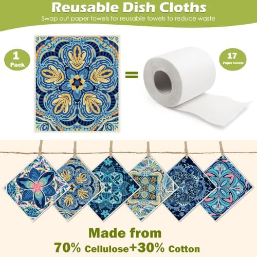 6 Pcs Swedish Paper Cloths for Kitchen, Reusable Paper Towels Washable - Image 3