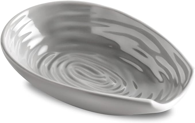 Spoon Rest for Stove Top, Large Ceramic Spoon Holder for Kitchen Counter, Farmhouse Cooking Utensil Rest Spatula Holder for Ladles and Tongs, Grey
