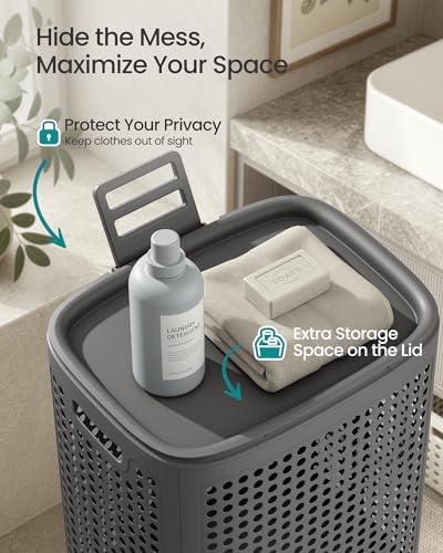 SONGMICS Laundry Hamper with Wheels, 75 L Laundry Basket with Lid - Image 4