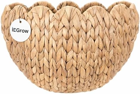 iEGrow Wicker Wall Basket, Scalloped Wall Basket Natural Water Hyacinth by iEGrow