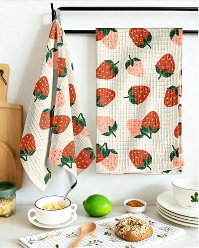 Miss Adola 370GSM Cotton Waffle Kitchen Towels, Strawberry - Image 5