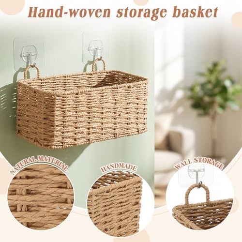 3 Pcs Wall Hanging Baskets, Natural Tan, Paper Cord - Image 3