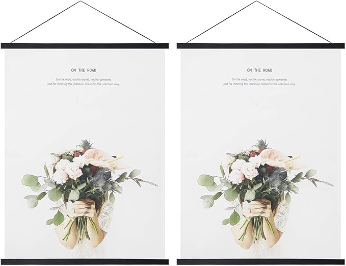 Miaowater 2 Pack Magnetic Poster Frame Hanger,22x34 22x28 22x14 Light Wood Wooden Magnet Frames Hangers for Photo Picture Art Canvas Print Artwork Wall Hanging Black 22''
