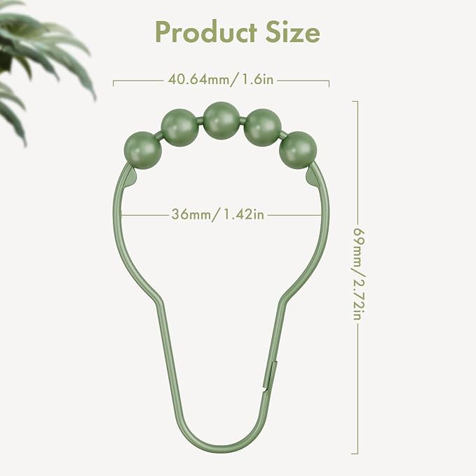 Shower Curtain Hooks, Decorative Shower Curtain Hooks, Sage Green Rustproof - Image 3