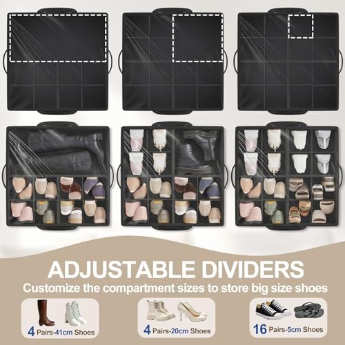 Large Shoe Organizer for Closet, 16 Pairs Shoe Storage Box Black - Image 5