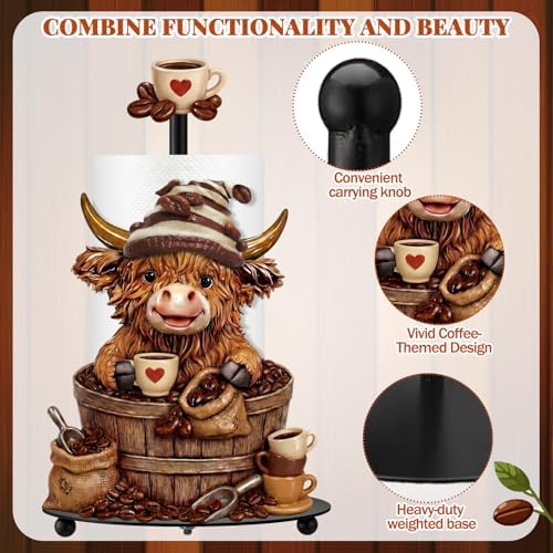 Chunful Coffee Beans Highland Cow Paper Towel Holder Coffees Kitchen Decor - Image 5