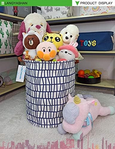Round Laundry Basket Collapsible Storage Hamper Organizer Blue Stripes - Image 3