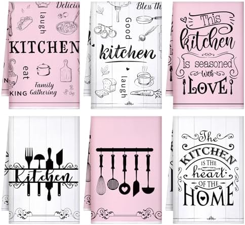 Bencailor 6 Pcs Pink Kitchen Towels Decorative Sets Dish Towels Absorbent Fast by Bencailor