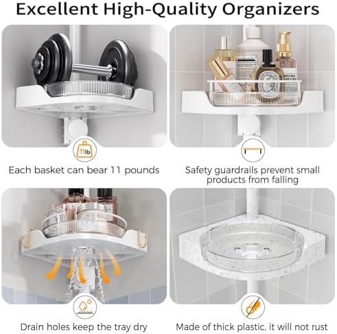 360° Rotating Corner Shower Caddy Tension Pole Organizer - Image 5