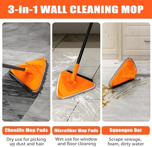 JEHONN Wall Mop with Long Handle 80 inches, Upgraded 180° Collapsible Baseboard - Image 4