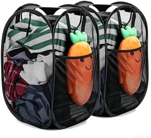 HOUSE AGAIN 2 Pack Strong Mesh Pop Up Laundry Hamper, 70L Collapsible Laundry by HOUSEAGAIN