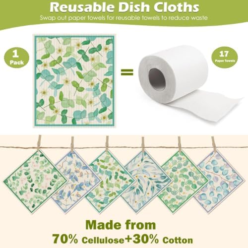6 Pcs Swedish Paper Cloths for Kitchen, Reusable Paper Towels Washable - Image 3