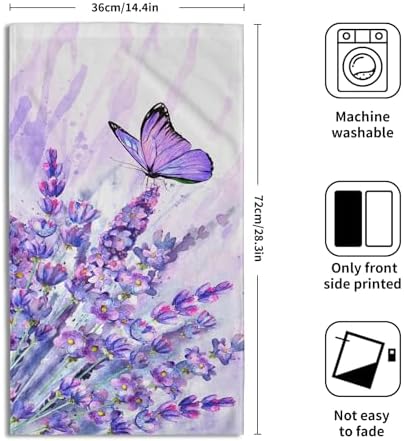 Watercolor Lavender Butterfly Kitchen Towels Set of 2 Purple Flower Butterflies - Image 2